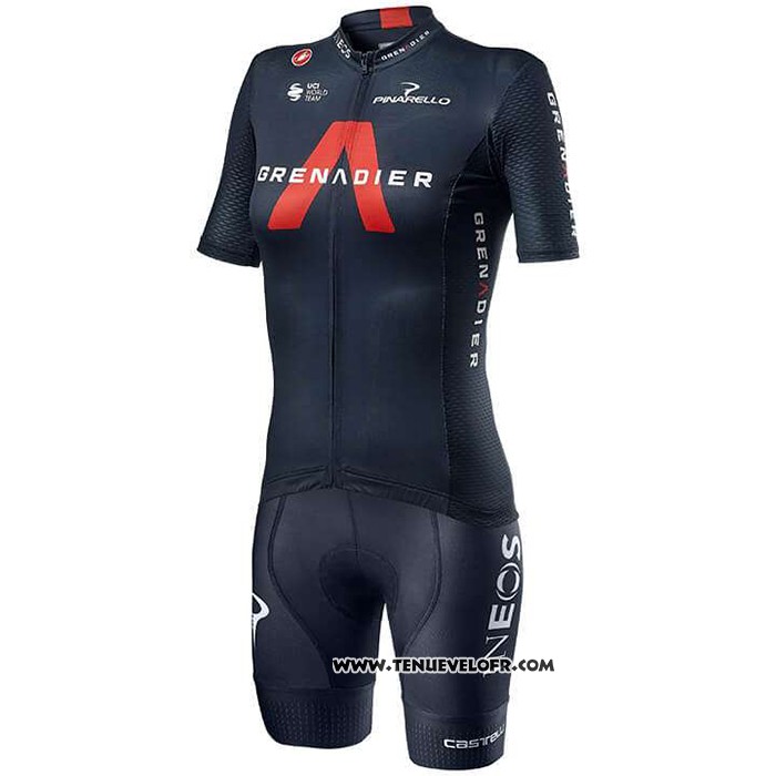 2020 Maillot Ciclismo Femme Ineos Grenadiers Rouge Profond Bleu Manches Courtes et Cuissard